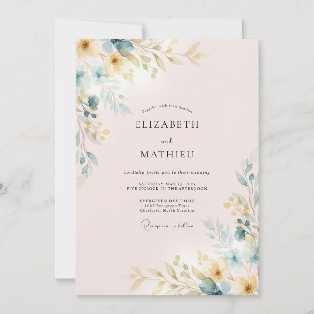 Blush Gold Leafy Wedding Invitation (Front)