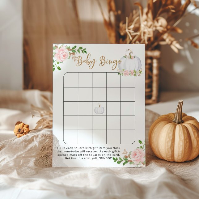 Blush gold Little pumpkin floral baby bingo game (Creator Uploaded)