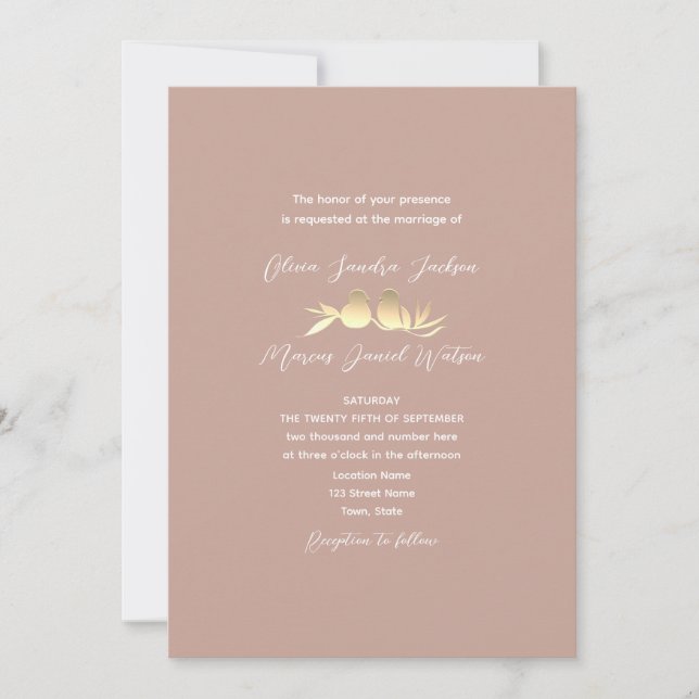 Blush Gold Lovebirds Wedding Invitation (Front)