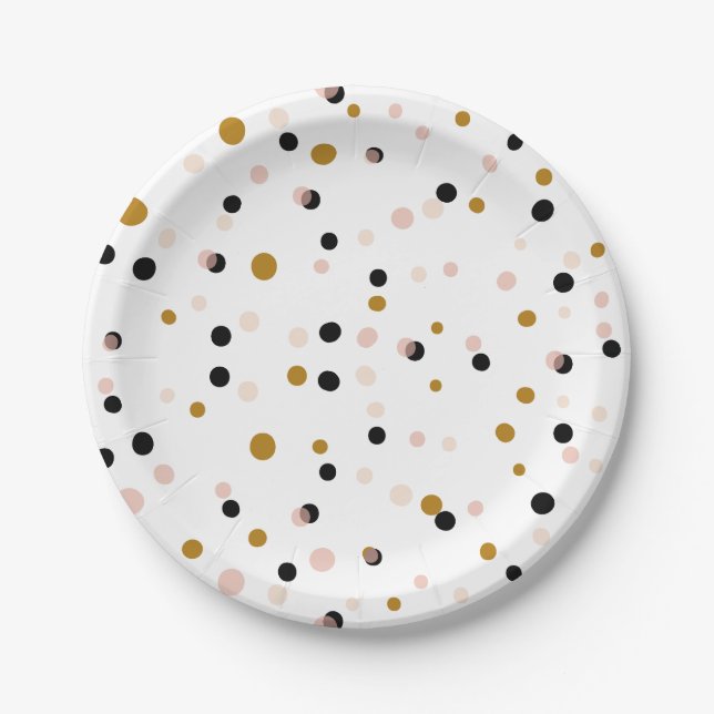 Blush & Gold Modern Confetti Pattern Paper Plate (Front)