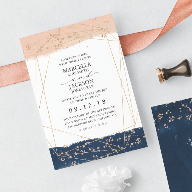Blush, Gold & Navy Wedding Invitation (Creator Uploaded)