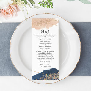 Blush, Gold & Navy Wedding Program Card