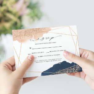 Blush, Gold & Navy Wedding RSVP Card