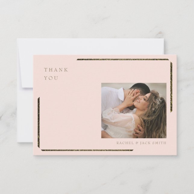Blush & Gold Photo Wedding Thank You Card (Front)