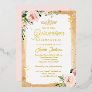 Blush Gold Quinceanera Floral Sparkle Tiara