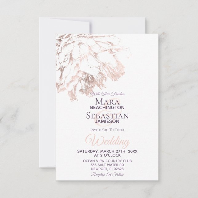 ~  Blush Gold Rose Floral Elegant Wedding Invitation (Front)