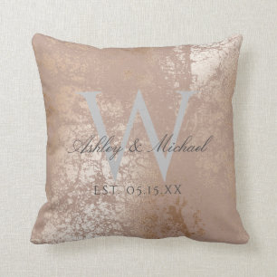 Blush & Gold Script Monogram Wedding Keepsake Throw Pillow