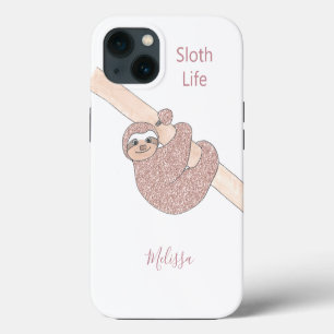 Blush Gold Sloth Life Personalized iPhone 13 Case