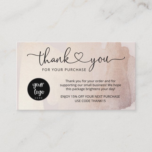 Blush Gold Small Business Thank You Order Insert (Front)