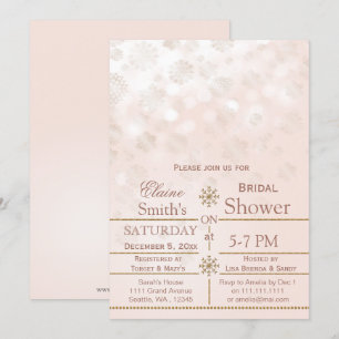 blush Gold snowflakes Winter Bridal shower Invite