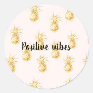 Blush Gold Tropical Pineapples personalized quote Classic Round Sticker