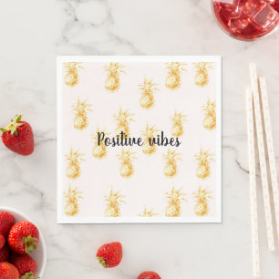 Blush Gold Tropical Pineapples personalized quote Napkin