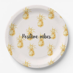 Blush Gold Tropical Pineapples personalized quote Paper Plate