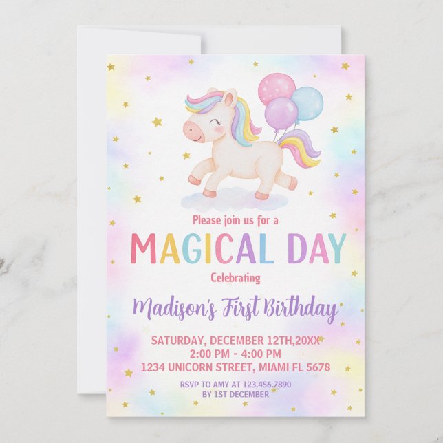 Blush Gold Unicorn Birthday Invitation (Front)