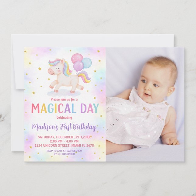 Blush Gold Unicorn Invitation Anniversaire (Devant)