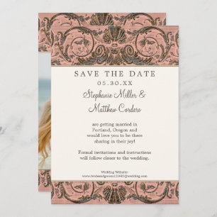 Blush Gold Vintage Ornate Save the Date Photo  Invitation