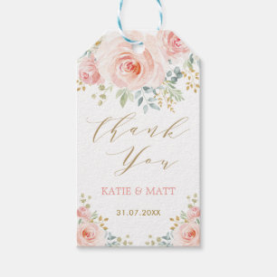 Blush Gold Watercolor Floral Wedding Party Favours Gift Tags