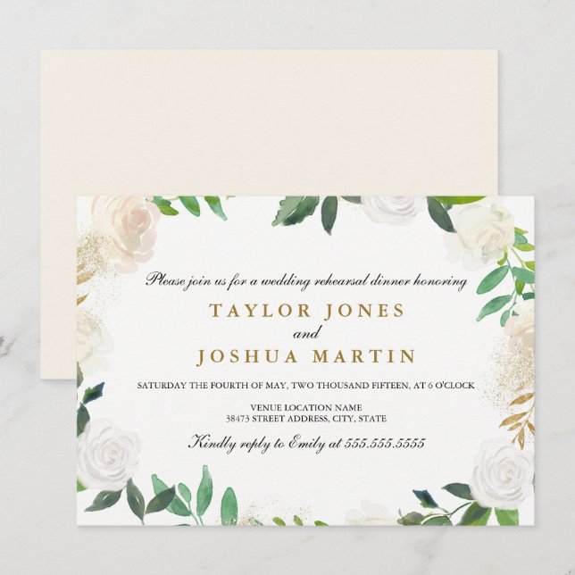 Blush Gold Watercolor Rehearsal Dinner Invite (Front/Back)