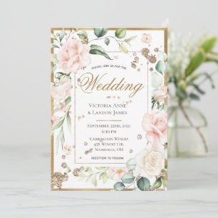 Blush Gold Watercolor Romantic Floral Wedding Invitation
