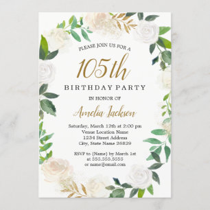 Blush Gold Watercolor Wreath 105th Birthday Invitation