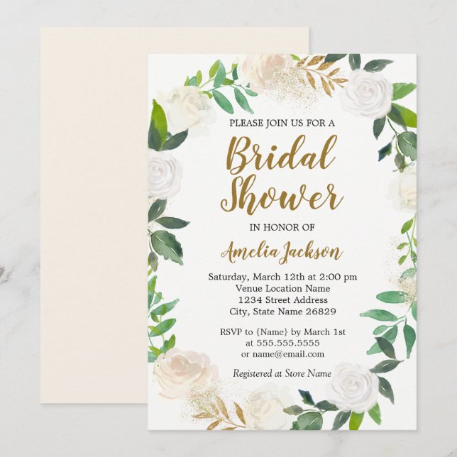 Blush Gold Watercolor Wreath Bridal Shower Invitation (Front/Back)