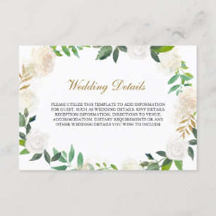 Blush Gold Watercolor Wreath Reception Details Enclosure Card