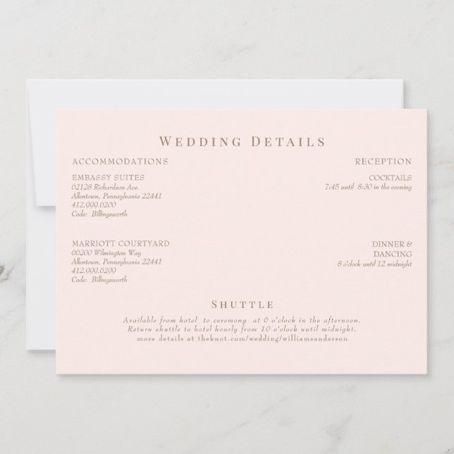 Blush & Gold Wedding Details Invitation (Front)