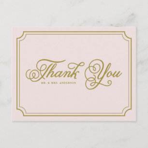 Blush & Gold Whimsical Script Thank You Postcard