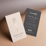 Blush & Gold Whisk | Bakery | Chef | Caterer Business Card<br><div class="desc">Elegant business cards for bakeries, confectioners, cake decorators, chefs, and caterers feature a faux gold foil whisk illustration on a soft blush pink background with chic medium gray lettering. Personalize the back with your full contact details in white on gray. For additional social media icon options, select "click to customize...</div>