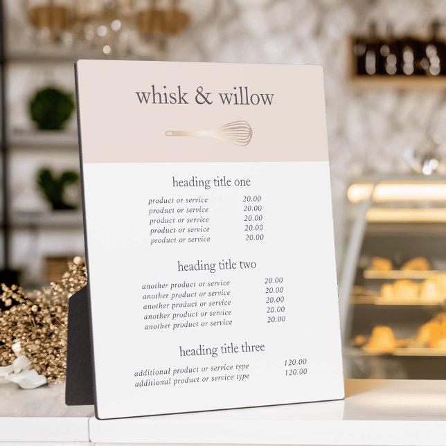 Blush & Gold Whisk | Bakery Menu or Price List Plaque (Creator Uploaded)
