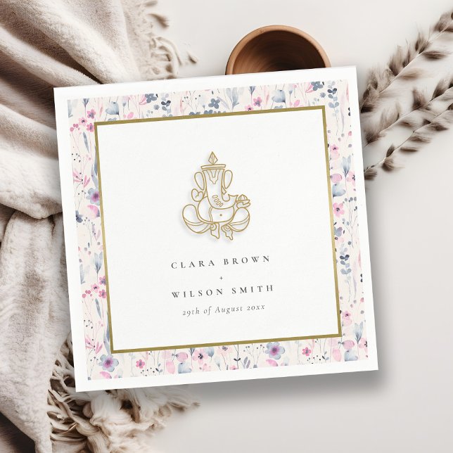 Blush Gold Wildflower Ganesh Indian Wedding Napkin (Creator Uploaded)