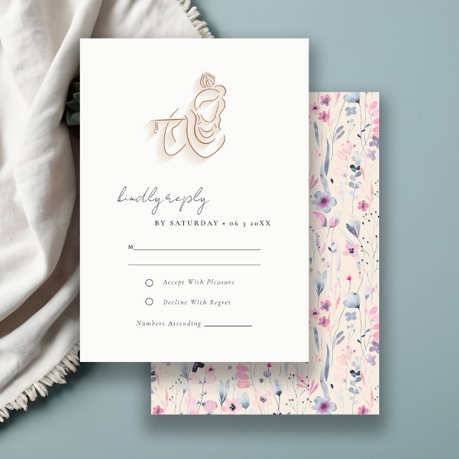 Blush Gold Wildflower Krishna Indian Wedding RSVP Card (Creator Uploaded)
