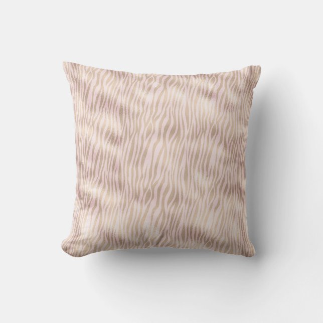 Blush Gold Zebra Print Throw Pillow (Front)