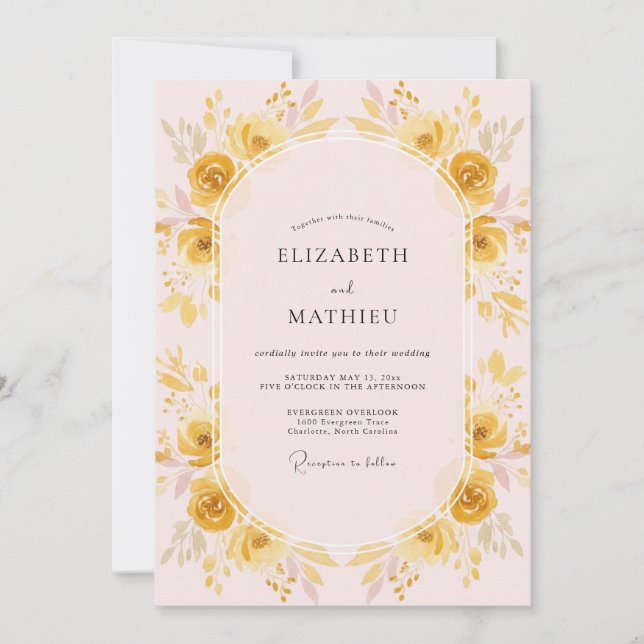 Blush Golden Ranunculus Eucalyptus Wedding Invitation (Front)