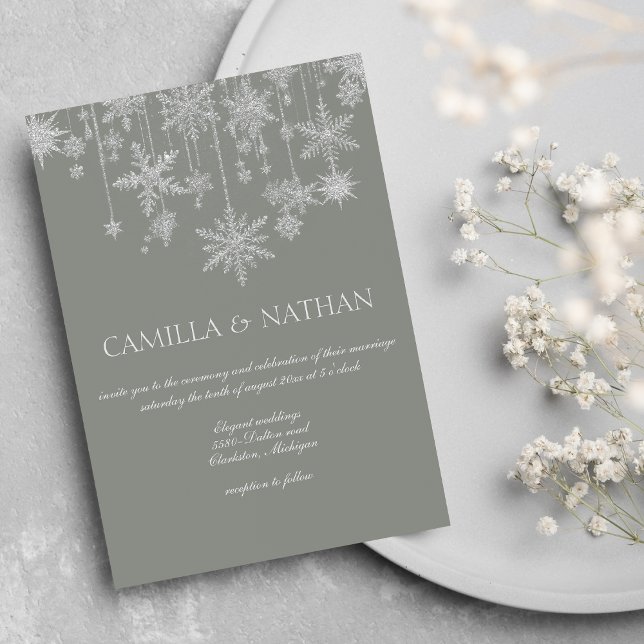 Blush gray silver snowflake wonderland Wedding Invitation (Blush gray silver snowflake wonderland Wedding)