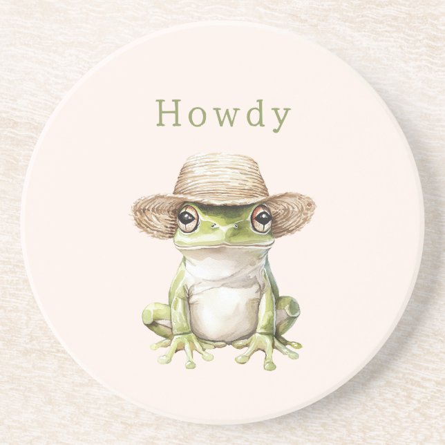 Blush Green Frog with Hat Coaster (Front)
