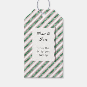 Blush Green Glitter Stripes Rectangle Christmas Gift Tags