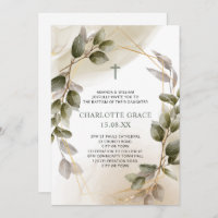 Blush Green & Gold Frame Botanical Baptism