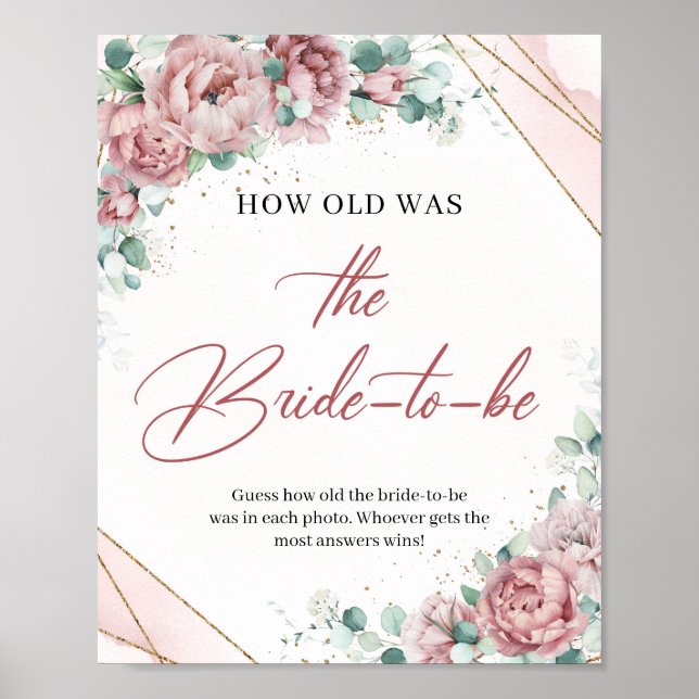 Blush greenery gold How old was the Bride-to-be  Poster (Front)