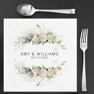 Blush Greenery Watercolor Personalized Wedding  Napkin
