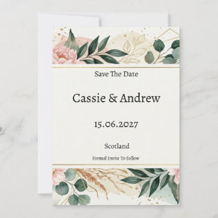 Blush Greenery Wedding Save The Date
