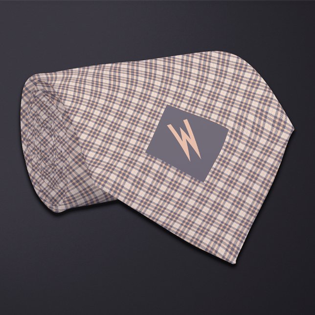 Blush Grey and Taupe Plaid Monogram Tie (Creator Uploaded)