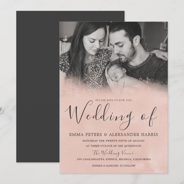 Blush & Grey Black & White Photo Wedding Invitation (Front/Back)