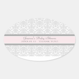 Blush Grey Damask Baby Shower Favour Stickers