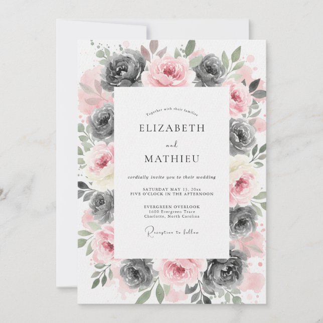 Blush Grey Floral Artistry Wedding Invitation (Front)