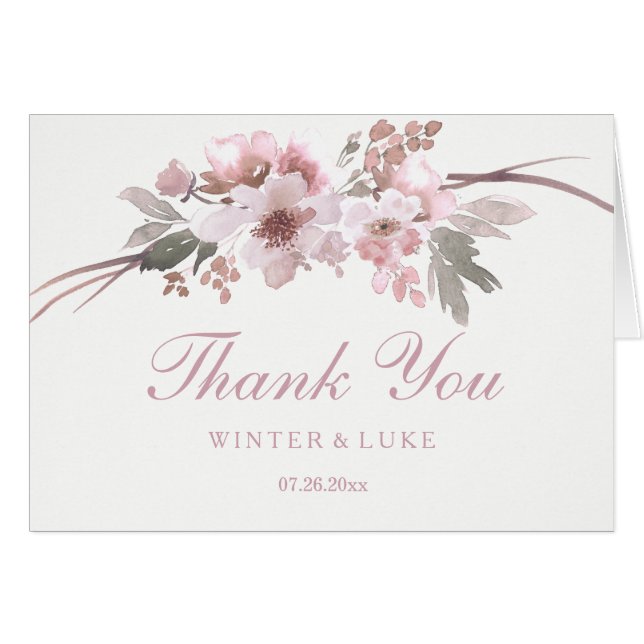 Blush & Grey Floral Wedding Thank You Card (Front Horizontal)