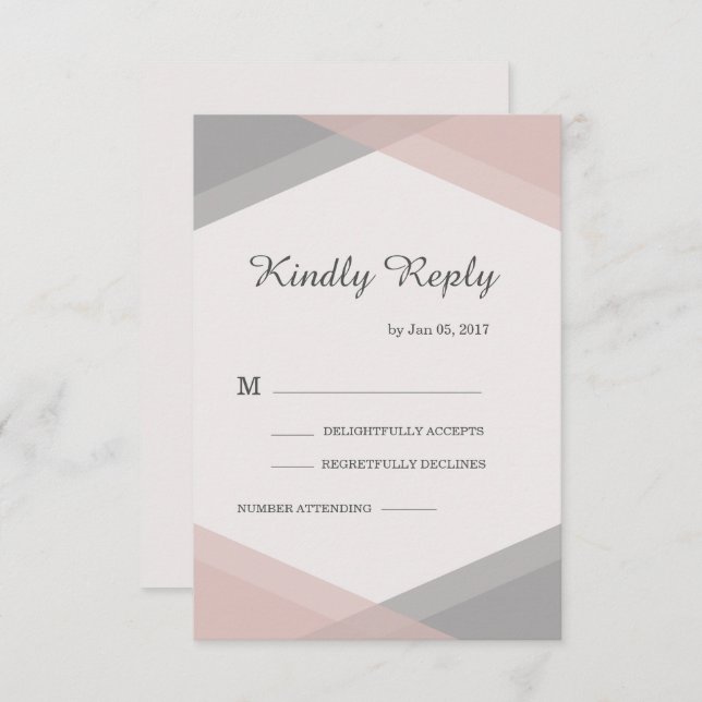 Blush grey geometric elegant modern wedding rsvp invitation (Front/Back)