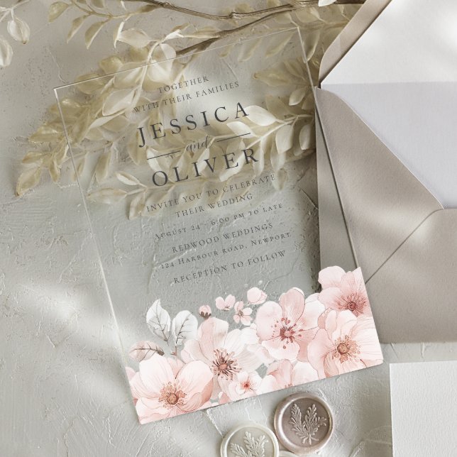 Blush & Grey Gorgeous Floral Wedding Acrylic Invitations (Creator Uploaded)