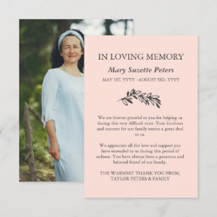 Blush Grey Greenery Sympathy With Photo Thank You