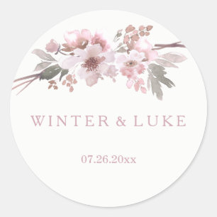 Blush & Grey Winter Grey Wedding Favor Sticker